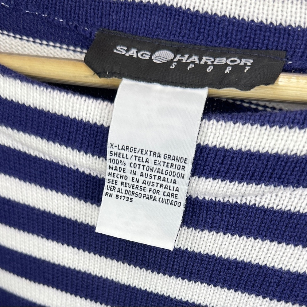 Sag Harbor Knit Sweater Size XL Blue Green White Striped 100% Cotton - Picture 2 of 3